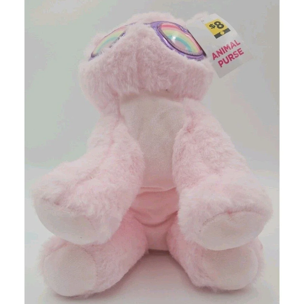 Cat Purse Zip Totes Pink Rainbow Heart Glasses Animal Plush Bag with Strap Set 2